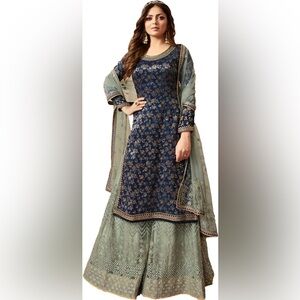 Beautiful Blue, Mint and Gold Floral Salwar Kameez Indian Outfit